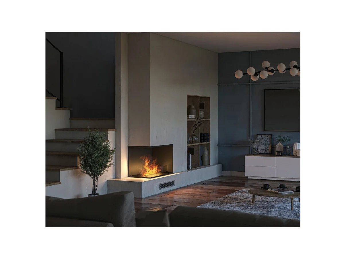 Cheminée à vapeur d'eau encastrable Corner L800 avec flammes multicolores, effet 3D et contrôle par application, réservoir de 1,2 l - 80 cm