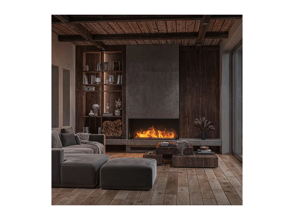 Cheminée vapeur d'eau encastrable Corner R1200 - Flammes 3D multicolores, contrôle appli, réservoir 2,4L, remplissage auto - 120 cm