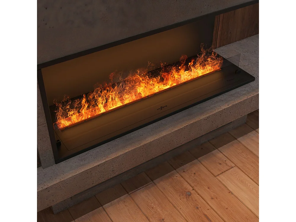 Chimenea de vapor de agua empotrada Corner R1200 con llama multicolor, efecto 3D y control por app, depósito de 2,4 l - Recarga automática de 120 cm