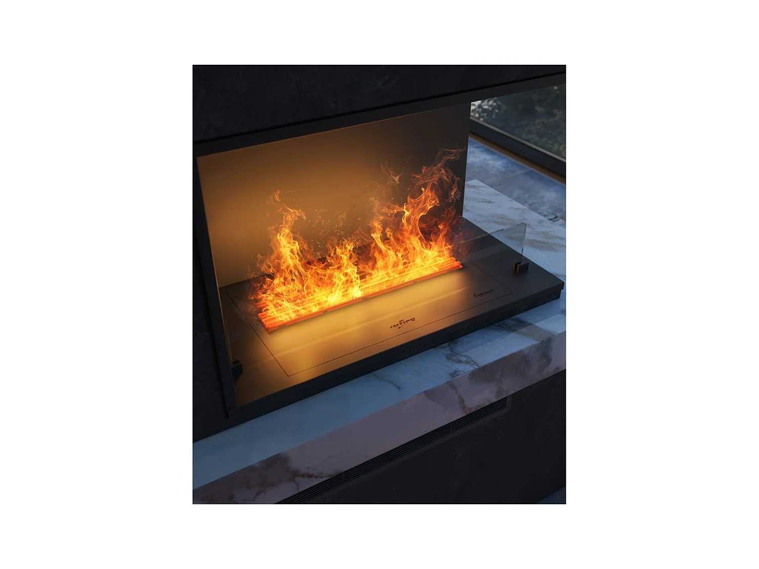 Cheminée vapeur d'eau encastrable Corner R800 - Flammes 3D LED multicolores, app mobile, réservoir 1,2L, remplissage auto - 80 cm