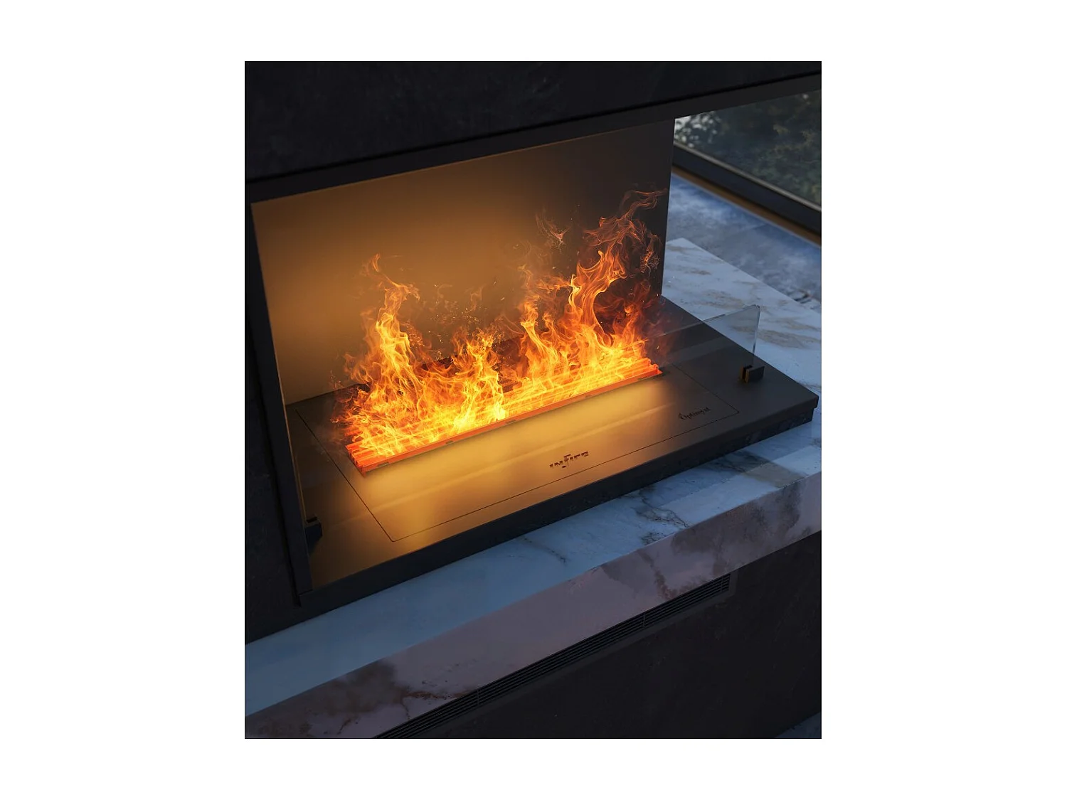 Chimenea vapor de agua empotrada Corner R800 - Llama 3D multicolor, control app, depósito 1,2 l, recarga automática - 80 cm