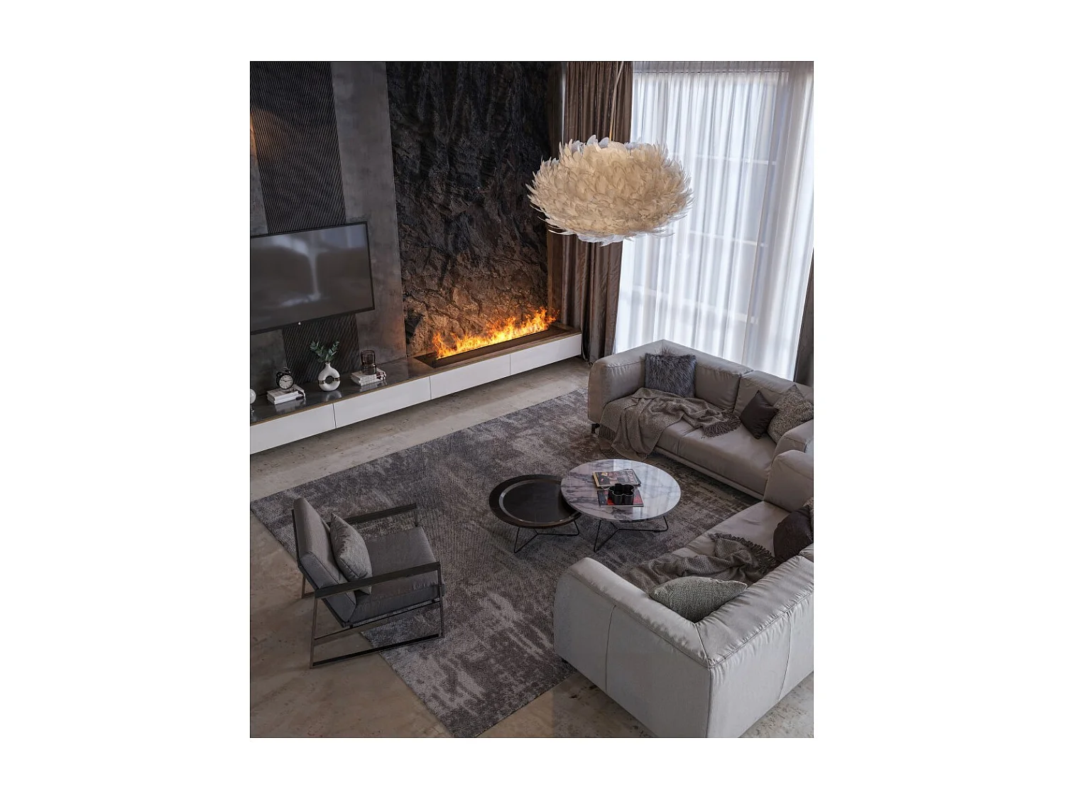 Cheminée à vapeur d'eau encastrable Invapo Insert 1800 - Flammes multicolores, effet 3D et contrôle par application, réservoir de 3,6 l - 180 cm