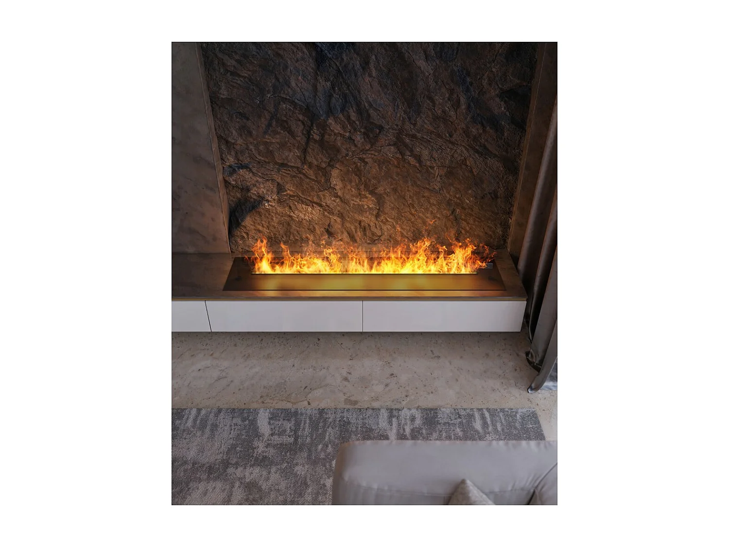 Cheminée à vapeur d'eau encastrable Invapo Insert 1800 - Flammes multicolores, effet 3D et contrôle par application, réservoir de 3,6 l - 180 cm