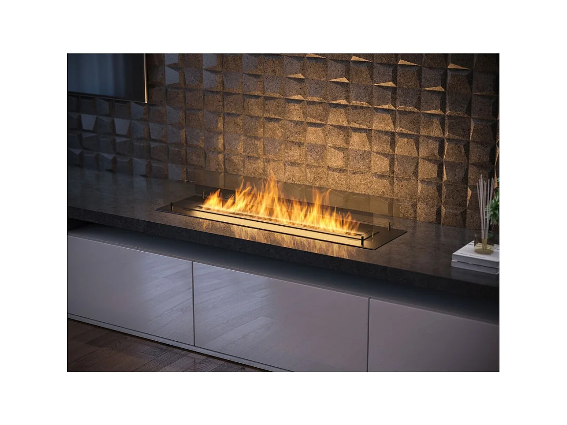 Cheminée bioéthanol Insert Black 1200 - Cheminée fine noire à encastrer ou poser avec 2 panneaux verre, réservoir 3L - 120 cm