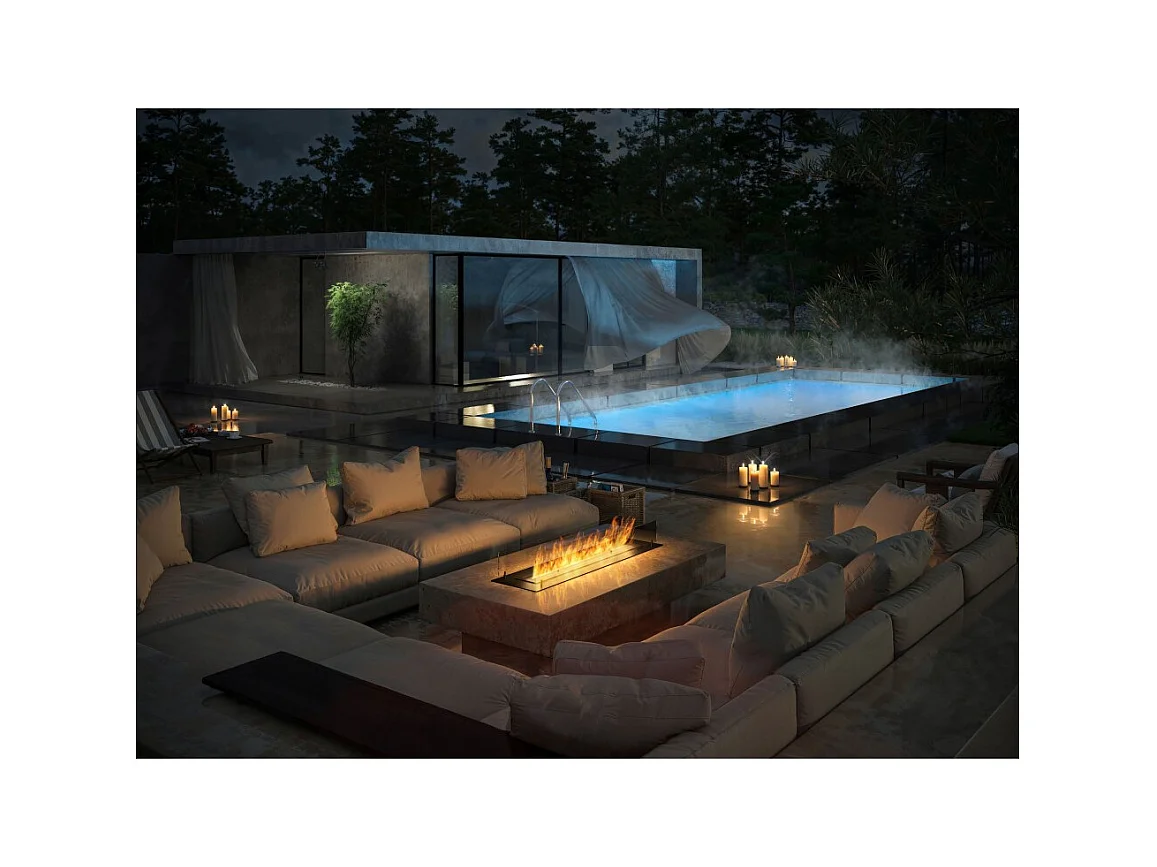 Cheminée bioéthanol Insert Black 1200 - Cheminée fine noire à encastrer ou poser avec 2 panneaux verre, réservoir 3L - 120 cm