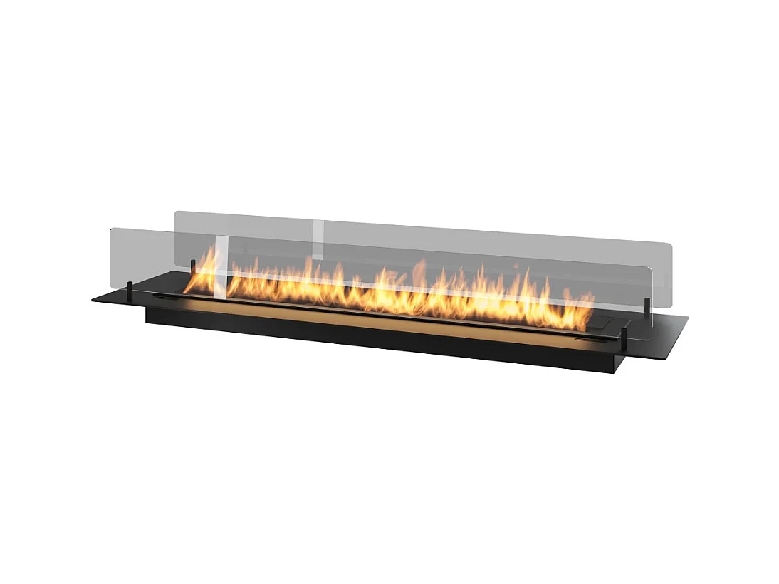 Cheminée bioéthanol Insert Black 1200 - Cheminée fine noire à encastrer ou poser avec 2 panneaux verre, réservoir 3L - 120 cm