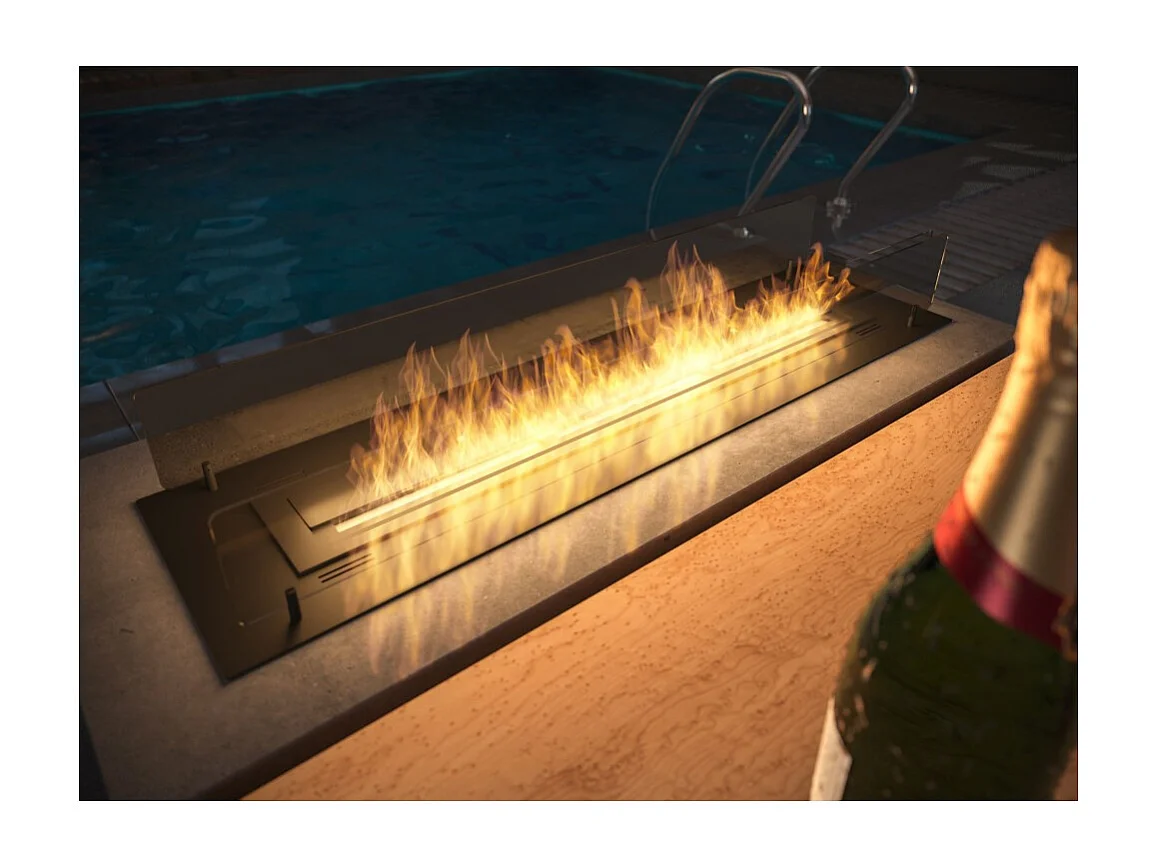 Cheminée bioéthanol Insert Black 1200 - Cheminée fine noire à encastrer ou poser avec 2 panneaux verre, réservoir 3L - 120 cm