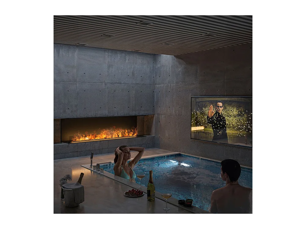 Cheminée vapeur d'eau encastrable Inside C1800 - Flammes 3D LED multicolores, app mobile, réservoir 3,6L, remplissage auto - 180 cm
