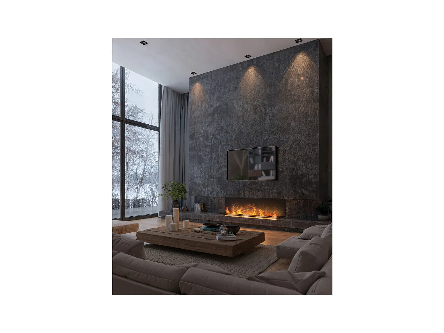 Cheminée vapeur d'eau encastrable Inside C1800 - Flammes 3D LED multicolores, app mobile, réservoir 3,6L, remplissage auto - 180 cm