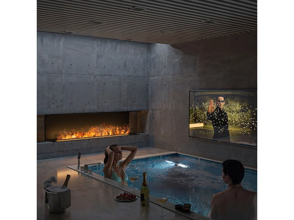 Lareira embutida a vapor Inside C1800 com chama multicolorida, efeito 3D e controle por aplicativo, tanque de 3,6 l - recarga automática de 180 cm