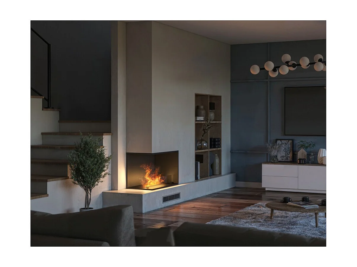 Chimenea vapor de agua empotrada Corner L800 - Llama multicolor 3D, control app, depósito 1,2 l, recarga automática - 80 cm