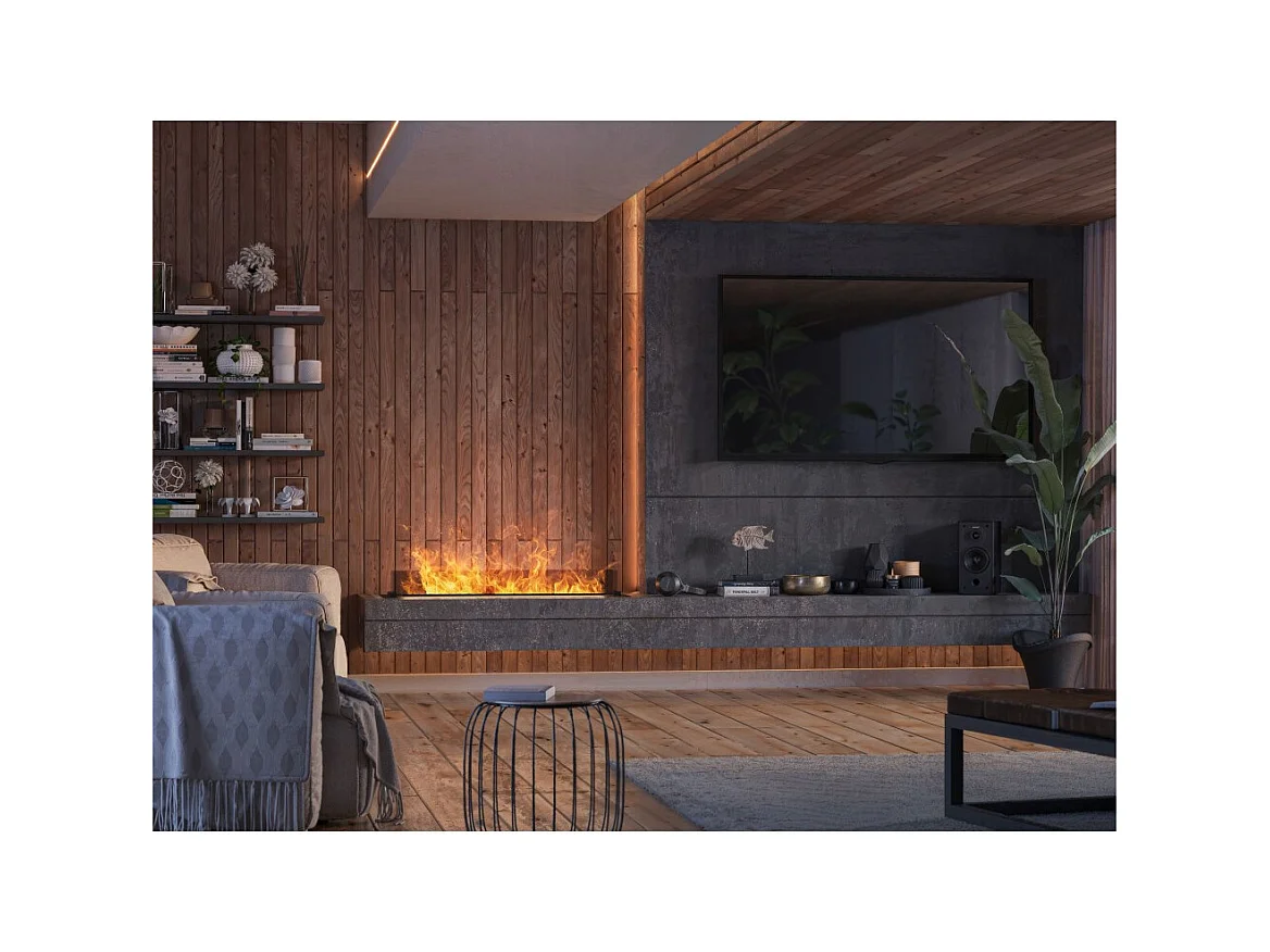 Cheminée à vapeur d'eau encastrable Invapo Insert 1200 - Flammes multicolores, effet 3D et contrôle par application, réservoir de 2,4 l - 120 cm