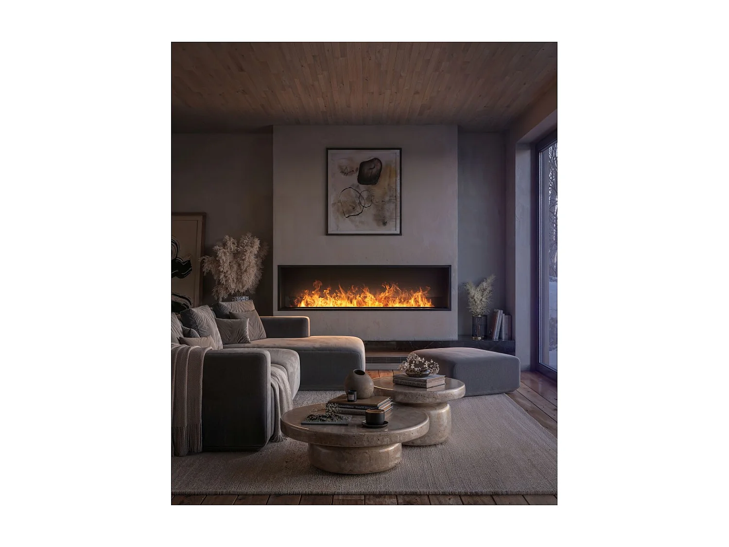 Cheminée à vapeur d'eau encastrable Invapo Inside 1800 - Flammes multicolores, effet 3D et contrôle par application, réservoir de 3,6 l - 183 cm