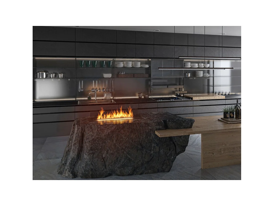 Cheminée bioéthanol noire mince à encastrer ou à poser Insert Black 1000 avec deux panneaux vitrés et réservoir de 2 L - 100 cm