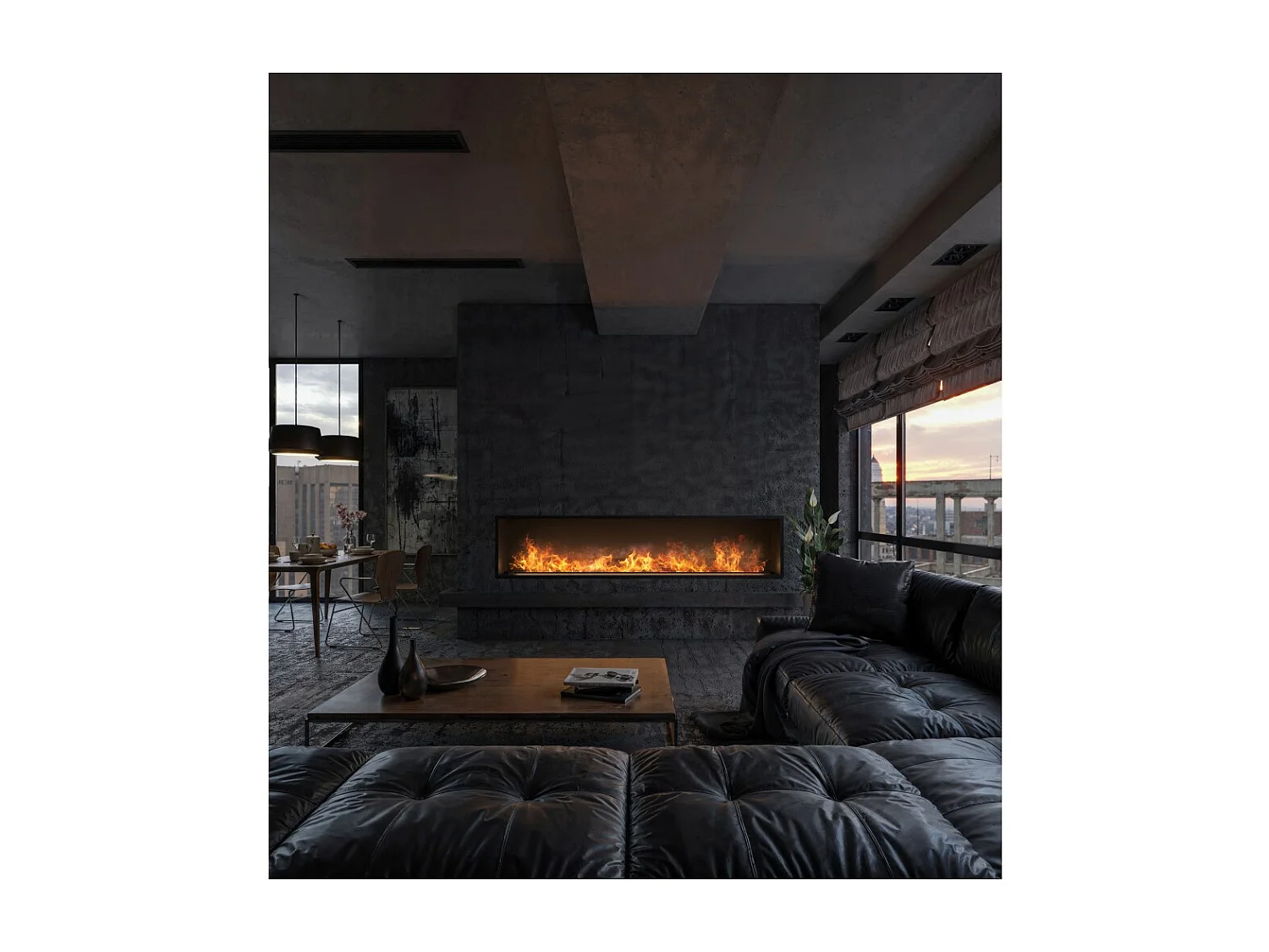 Lareira embutida a vapor Invapo Inside 2200 - Chama multicolorida, efeito 3D e controle por aplicativo, tanque de 2,4 l - 220 cm