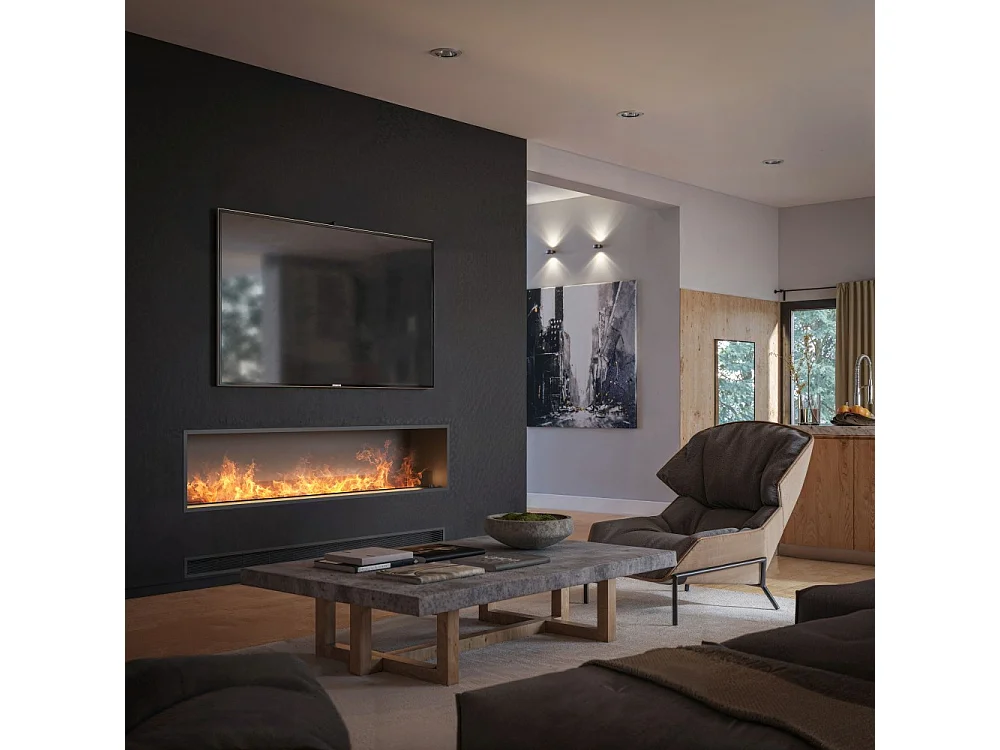 Lareira embutida a vapor Invapo Inside 2200 - Chama multicolorida, efeito 3D e controle por aplicativo, tanque de 2,4 l - 220 cm