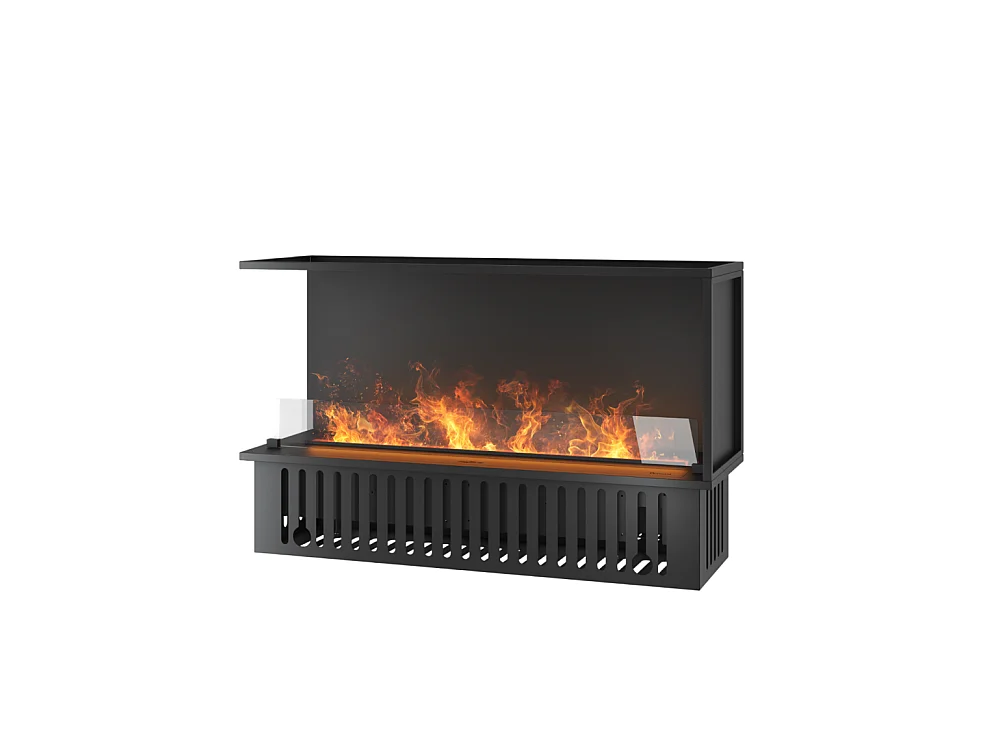 Cheminée vapeur d'eau encastrable Corner L1200 - Flammes LED 3D multicolores, app mobile, réservoir 2,4L, remplissage auto - 120 cm