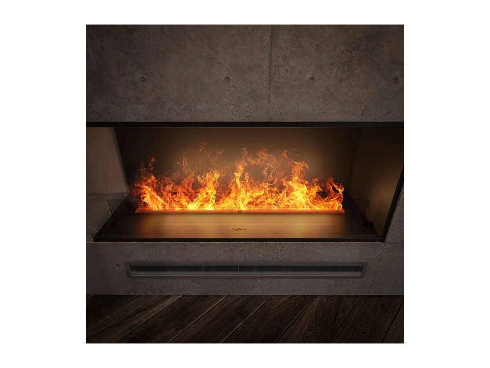 Cheminée vapeur d'eau encastrable Corner L1200 - Flammes LED 3D multicolores, app mobile, réservoir 2,4L, remplissage auto - 120 cm