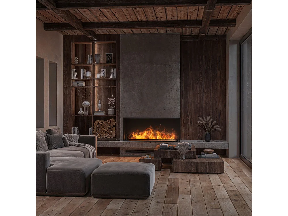 Chimenea de vapor de agua empotrada Corner R1200 con llama multicolor, efecto 3D y control mediante app, depósito de 2,4 l - 120 cm