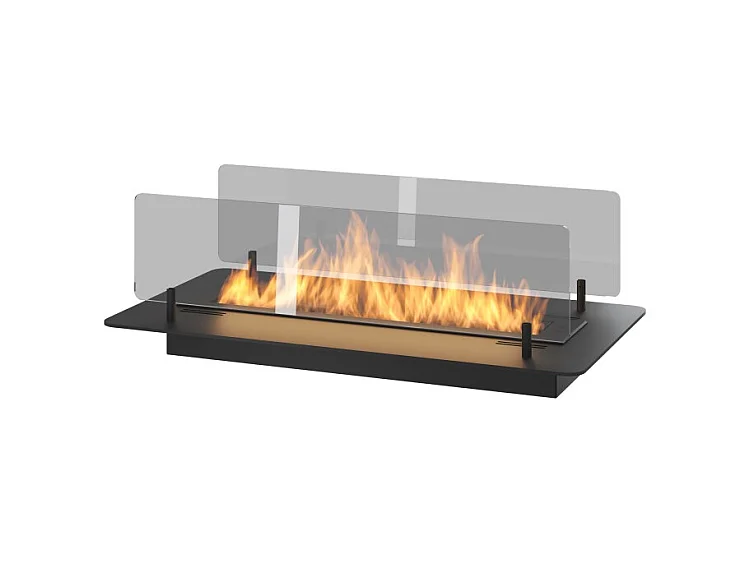 Cheminée bioéthanol Insert Black 600 - Cheminée fine noire à encastrer ou poser avec 2 panneaux verre, réservoir 1L - 60 cm