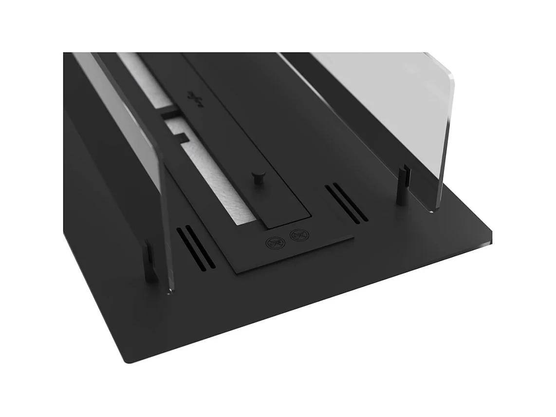 Cheminée bioéthanol Insert Black 600 - Cheminée fine noire à encastrer ou poser avec 2 panneaux verre, réservoir 1L - 60 cm