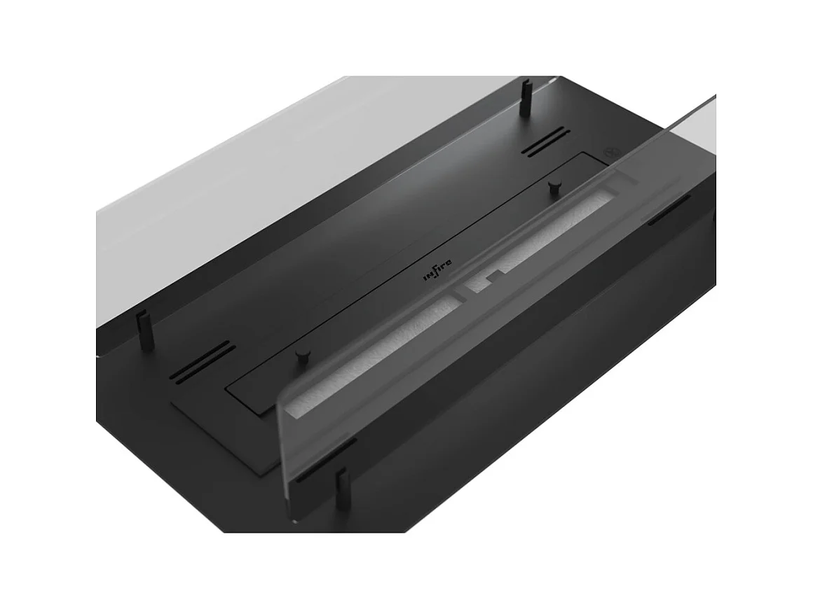 Cheminée bioéthanol Insert Black 600 - Cheminée fine noire à encastrer ou poser avec 2 panneaux verre, réservoir 1L - 60 cm