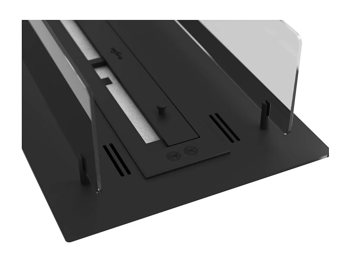 Cheminée bioéthanol Insert Black 600 - Cheminée fine noire à encastrer ou poser avec 2 panneaux verre, réservoir 1L - 60 cm