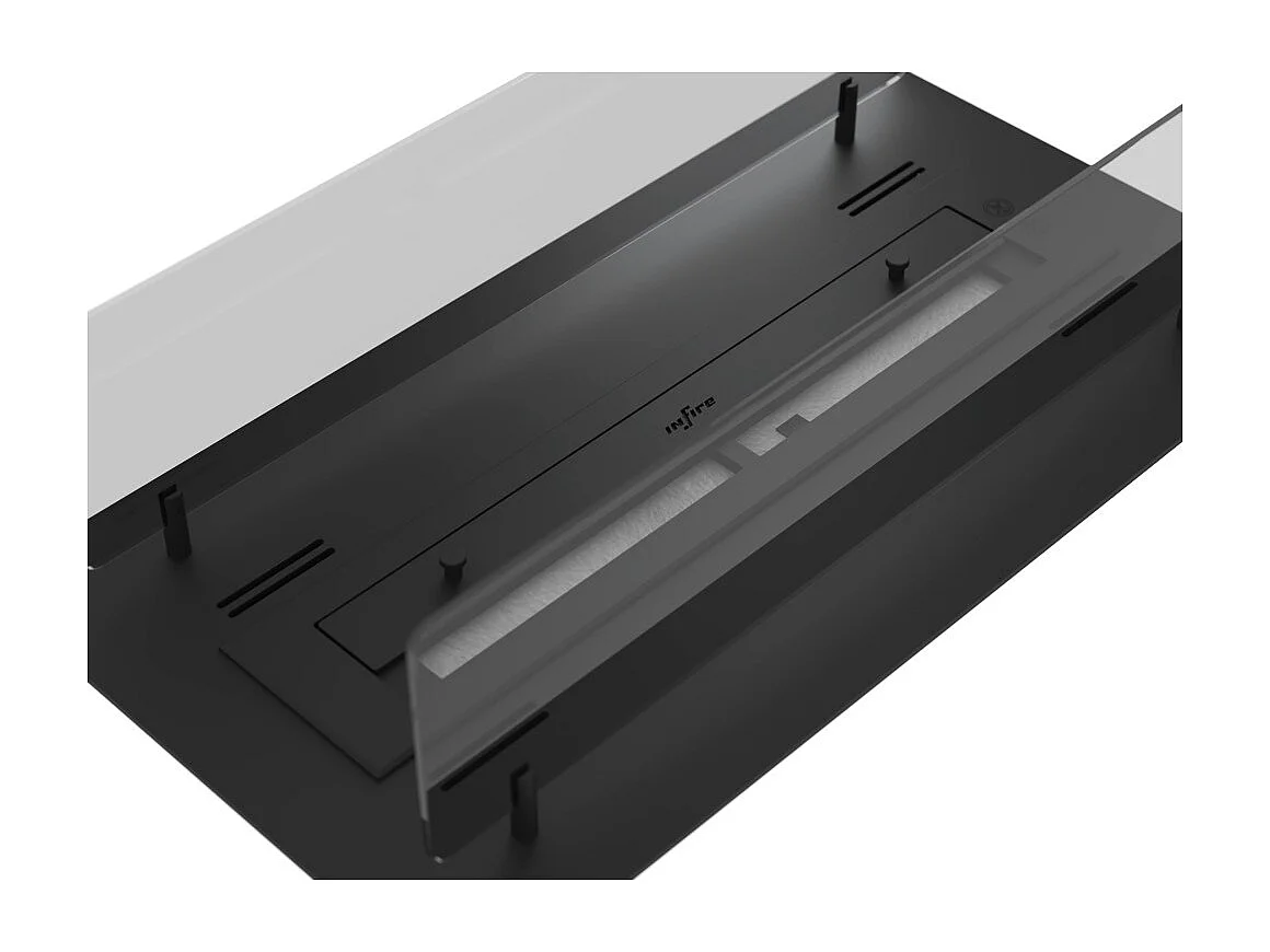 Cheminée bioéthanol Insert Black 600 - Cheminée fine noire à encastrer ou poser avec 2 panneaux verre, réservoir 1L - 60 cm