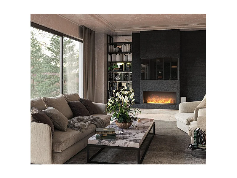 Wewnątrz U 1200 Wbudowany Kominek Parowo-Wodny z Wielokolorowym Płomieniem, Efektem 3D i Sterowaniem Aplikacją, Zbiornikiem 2,4 l - 120 cm