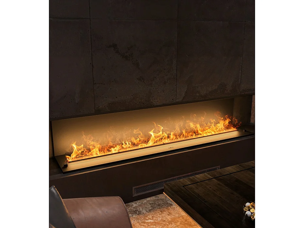 Cheminée vapeur d'eau encastrable Inside C2200 - Flammes LED multicolores, effet 3D, app mobile, réservoir 4,8L, remplissage auto - 220 cm