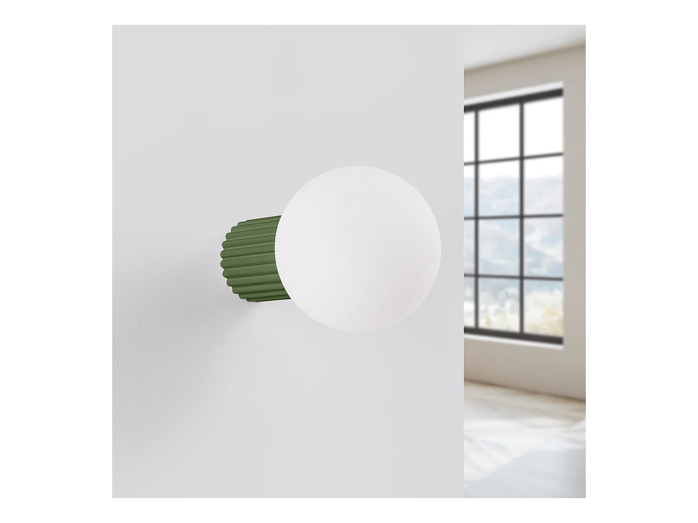 Applique Halo Moderne En Aluminium/Verre - 1 Sources Lumineuses - L.12 X H.12 Cm - Vert Olive
