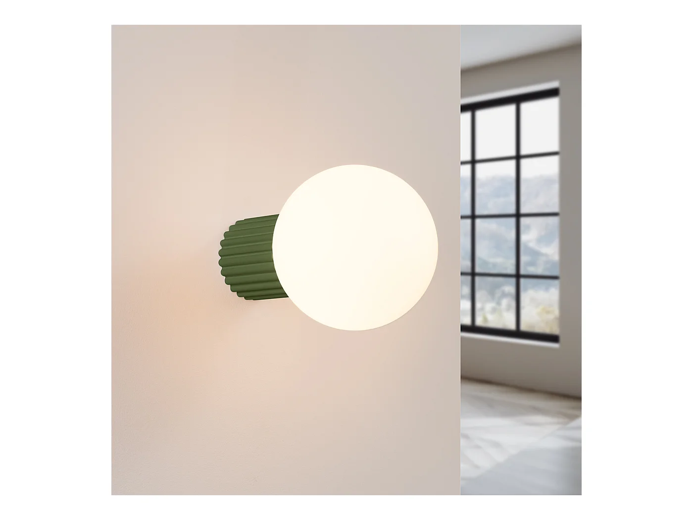 Applique Halo Moderne En Aluminium/Verre - 1 Sources Lumineuses - L.12 X H.12 Cm - Vert Olive