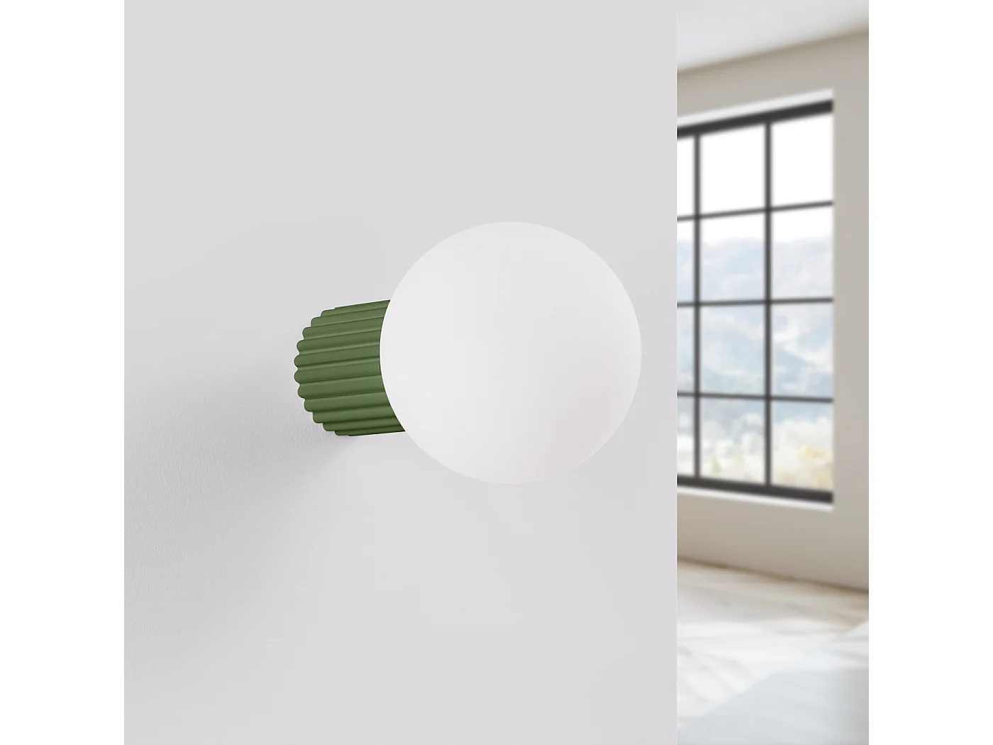 Applique Halo Moderne En Aluminium/Verre - 1 Sources Lumineuses - L.12 X H.12 Cm - Vert Olive