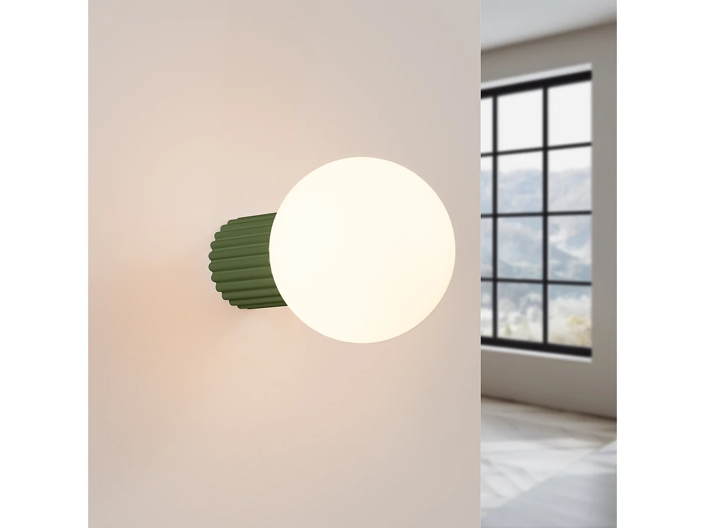 Applique Halo Moderne En Aluminium/Verre - 1 Sources Lumineuses - L.12 X H.12 Cm - Vert Olive