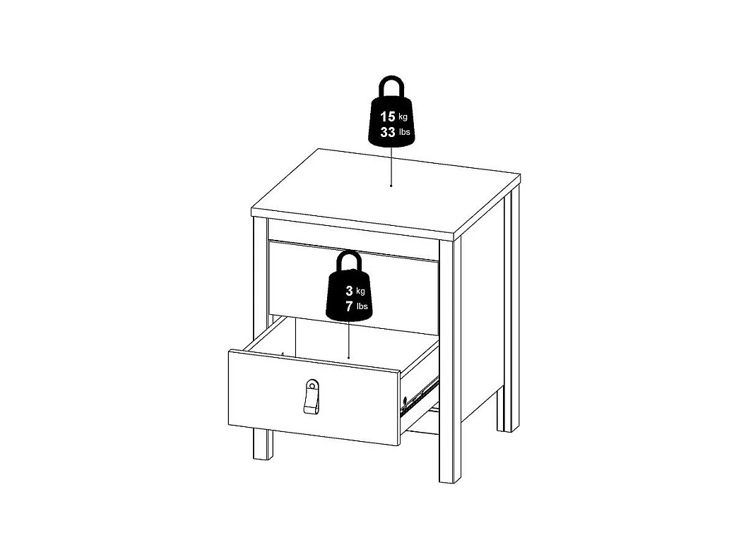 Table de chevet 2 tiroirs noir mat L43,8 cm - BARCELONE