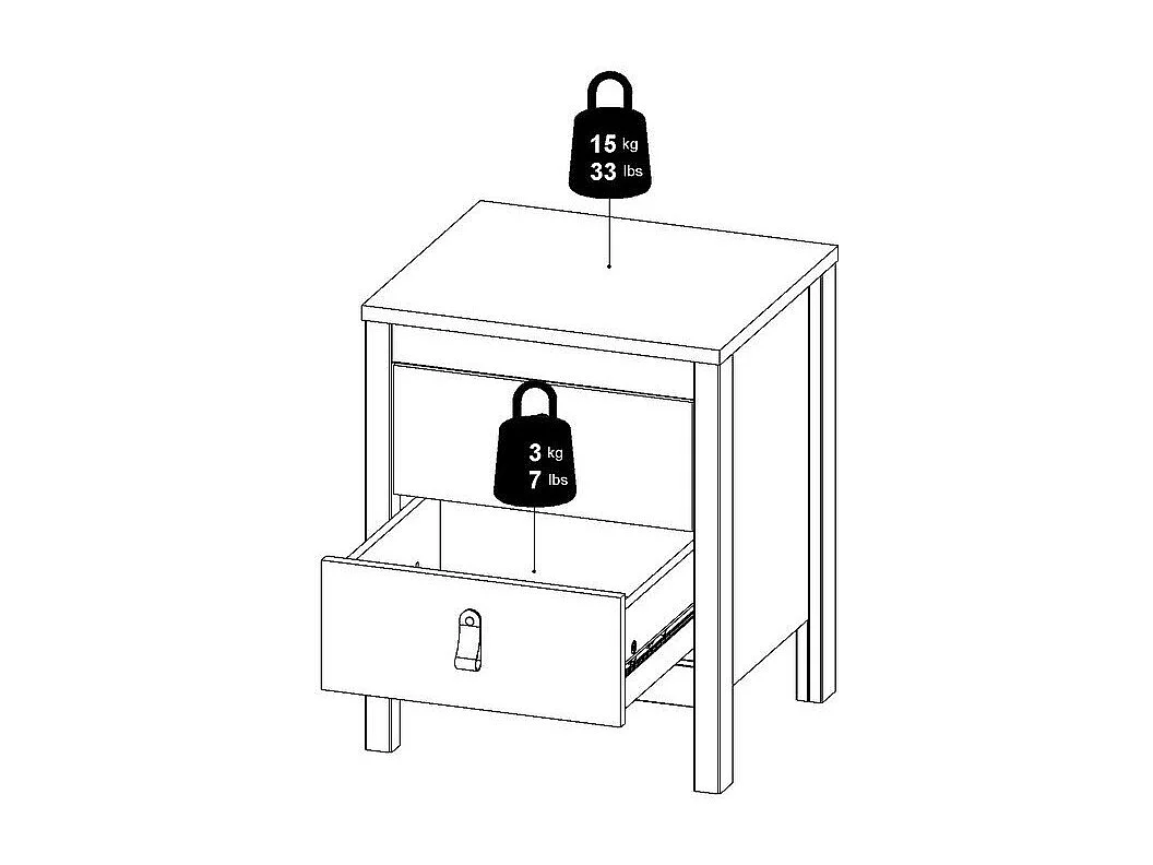 Nachtkastje met 2 lades matzwart B43,8 cm – BARCELONE