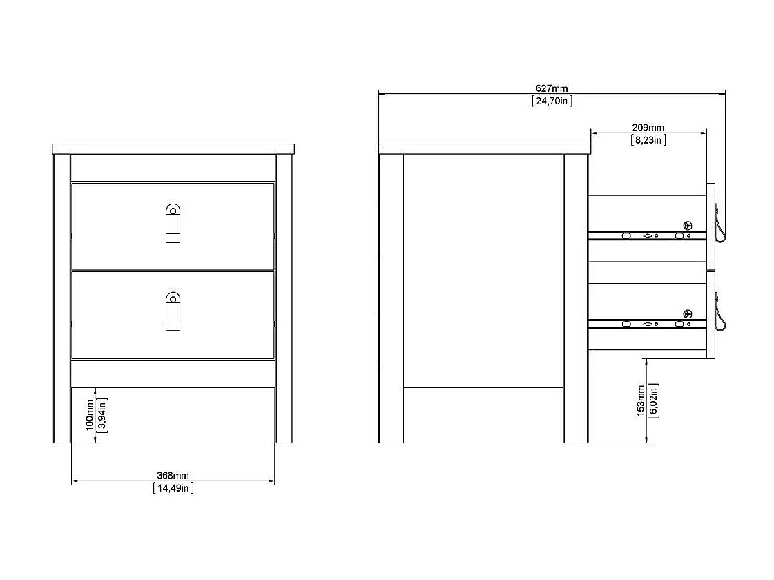 Comodino 2 cassetti nero opaco L43,8 cm - BARCELONE