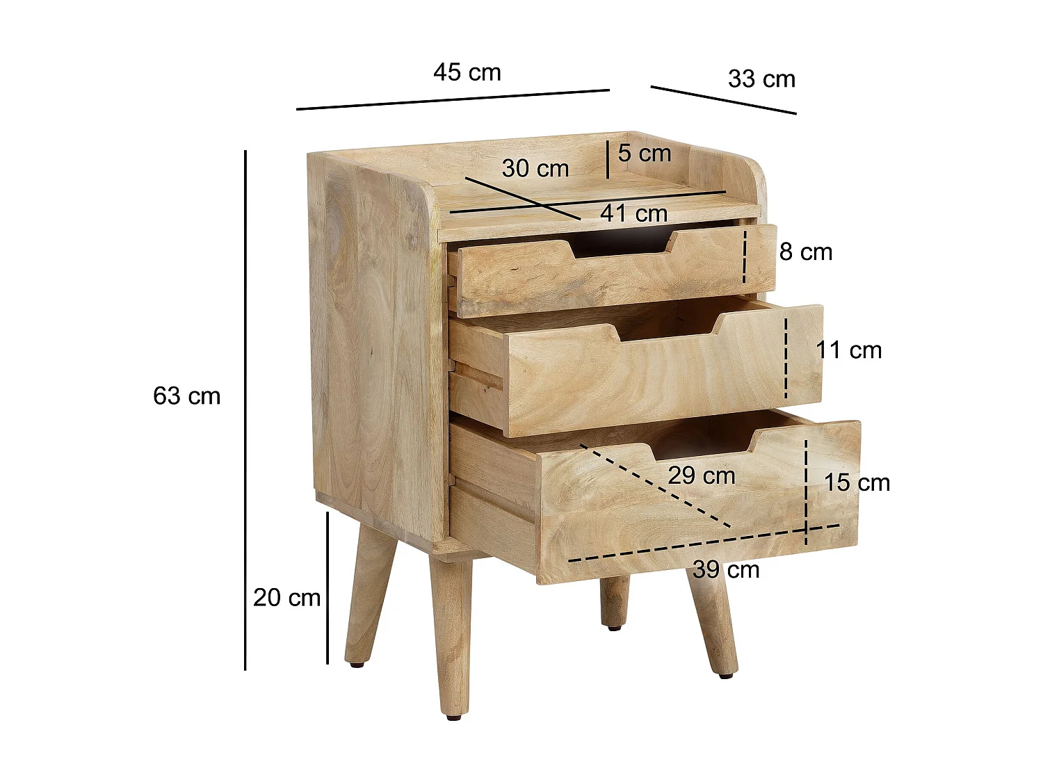 Nachttisch Mango Massivholz Hellbraun 45x33x63 cm Nachtschrank Boxspringbett, Design Nachtkonsole