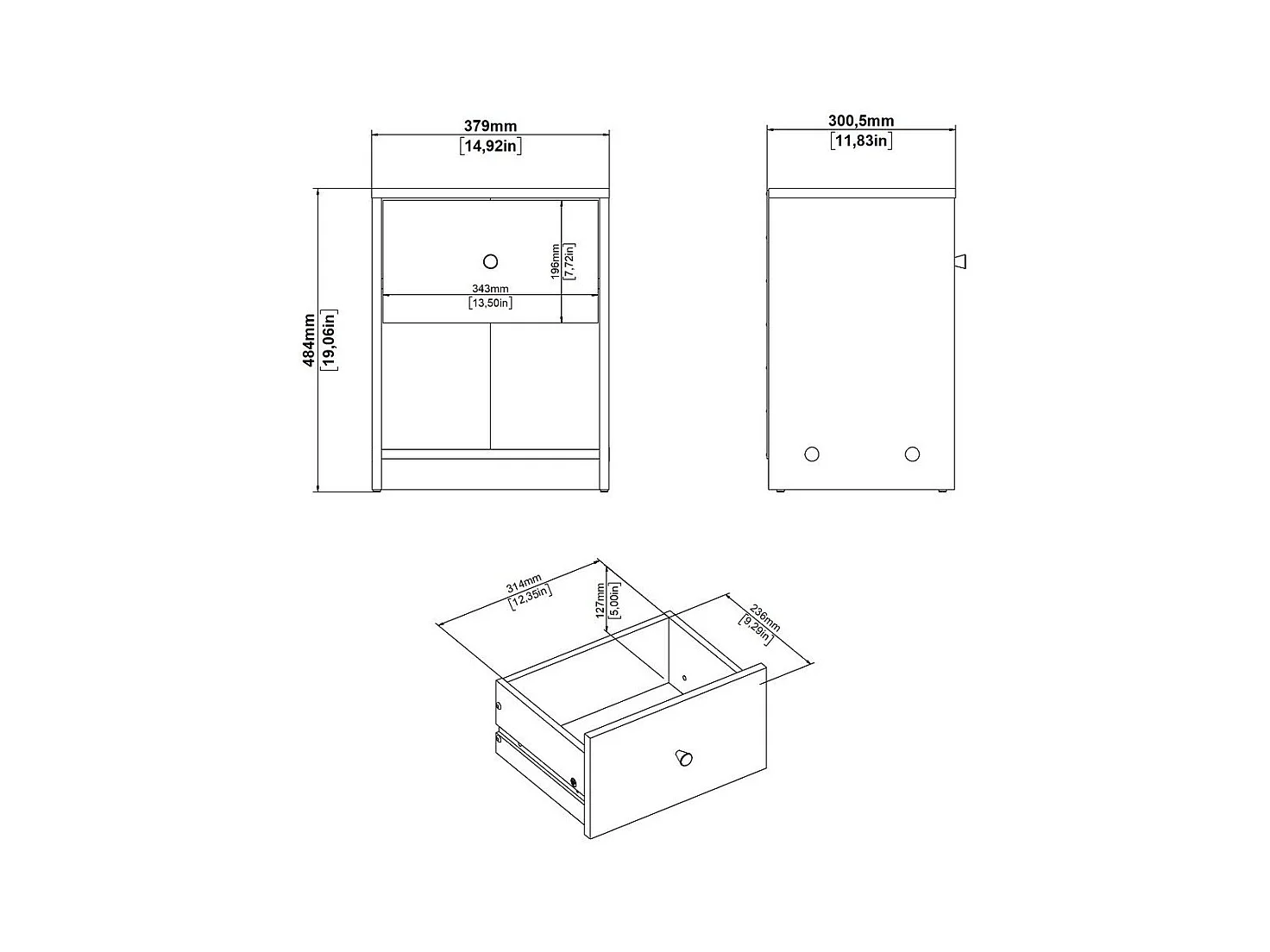 Table de chevet 1 tiroir et 1 niche L37,9 cm - LISE