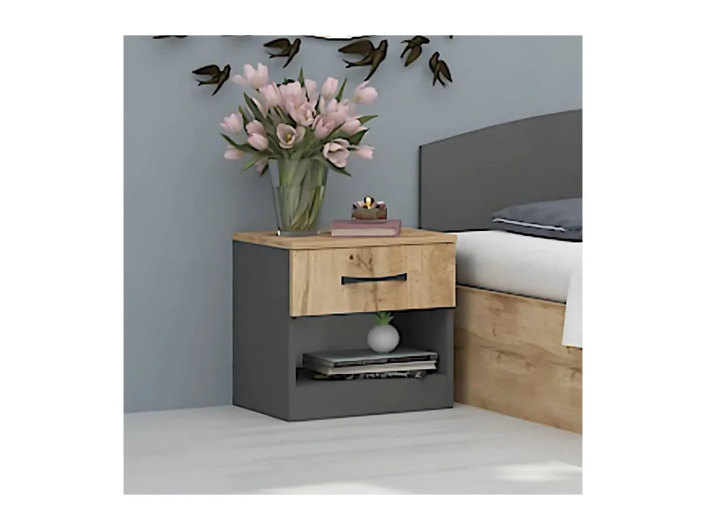 Comodino moderno con cassetto e vano a giorno 40x40 cm rovere e antracite CGA1