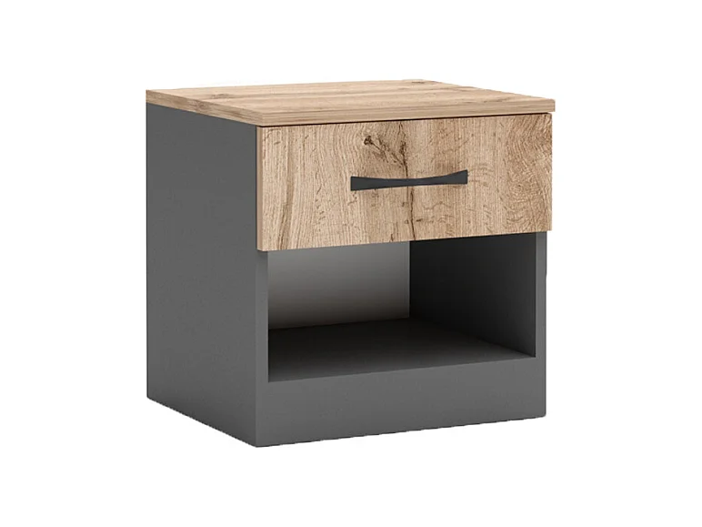 Comodino moderno con cassetto e vano a giorno 40x40 cm rovere e antracite CGA1