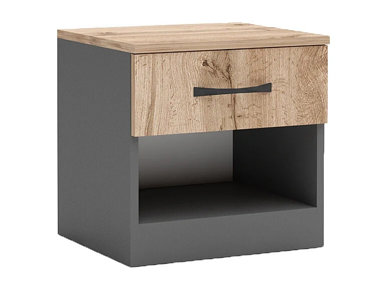 Comodino moderno con cassetto e vano a giorno 40x40 cm rovere e antracite CGA1