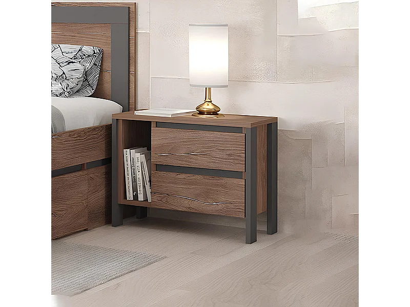 Comodino moderno con 2 cassetti e vano a giorno in marrone e antracite CGA6