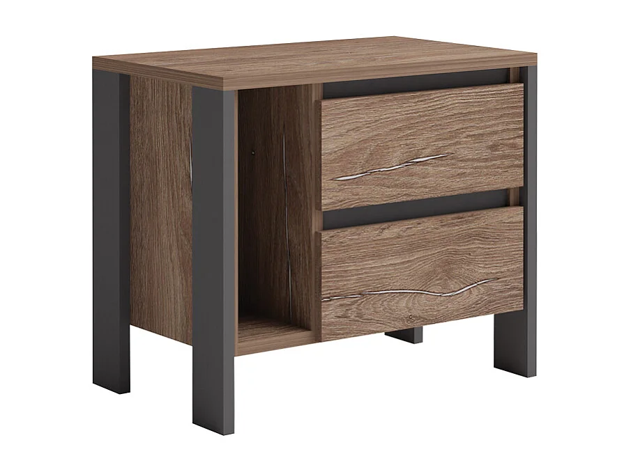 Comodino moderno con 2 cassetti e vano a giorno in marrone e antracite CGA6