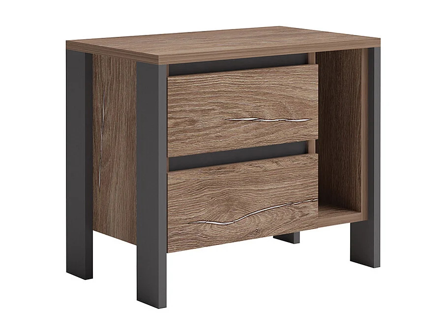 Comodino moderno con 2 cassetti e vano a giorno in marrone e antracite CGA6