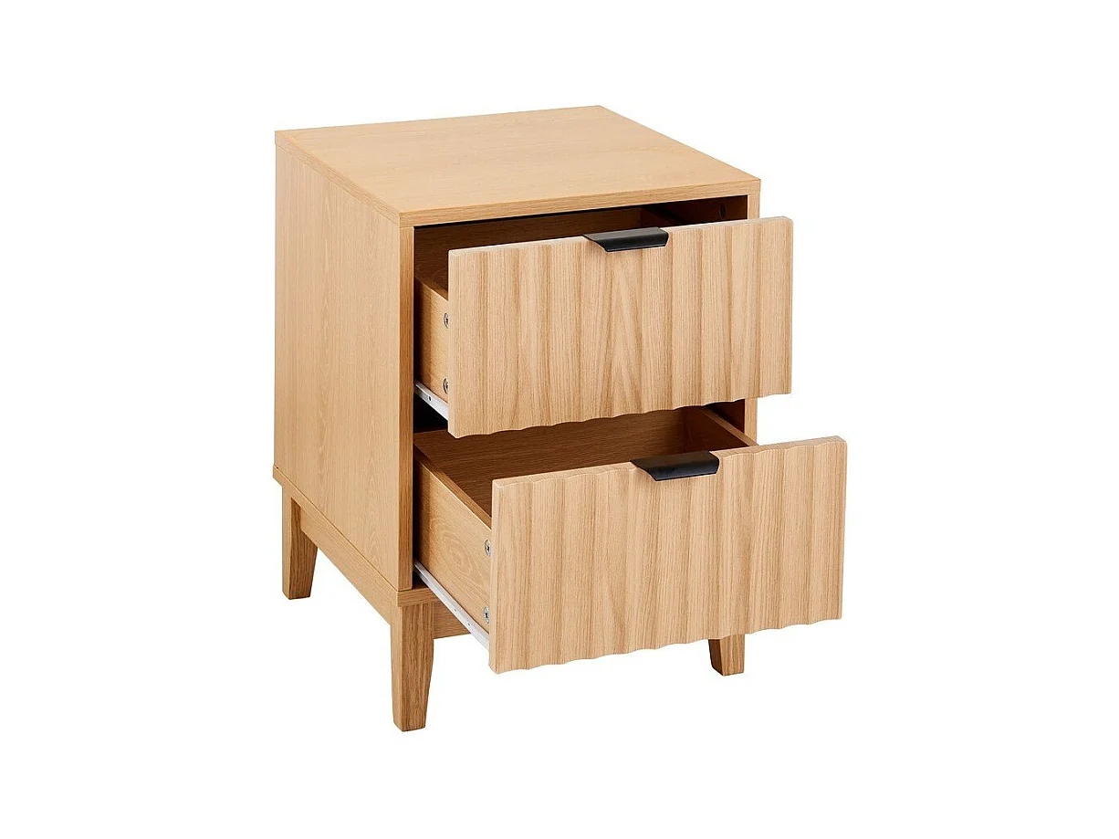 Table de chevet avec 2 tiroirs aux façades effet vague H52 cm - BOLOGNE