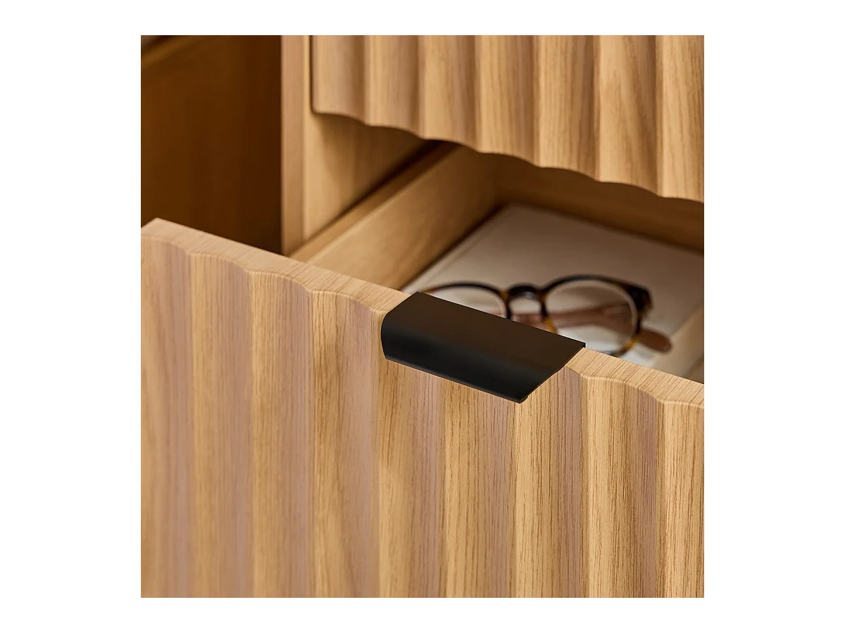 Table de chevet avec 2 tiroirs aux façades effet vague H52 cm - BOLOGNE