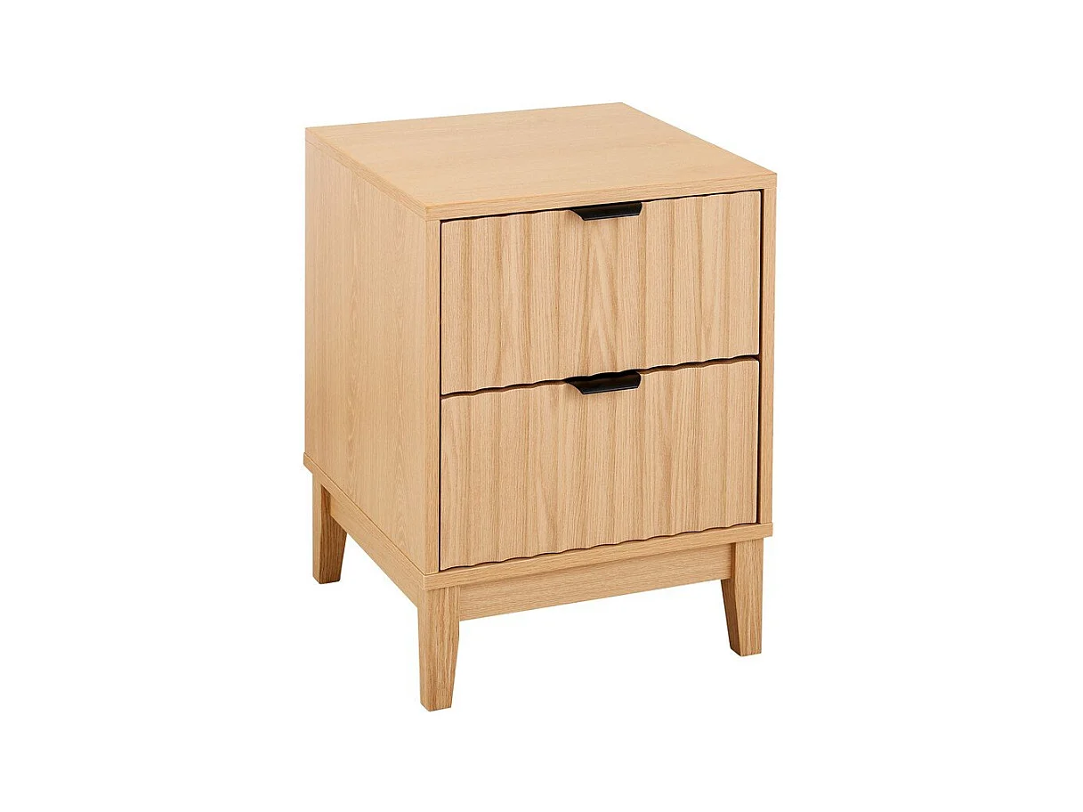 Table de chevet avec 2 tiroirs aux façades effet vague H52 cm - BOLOGNE