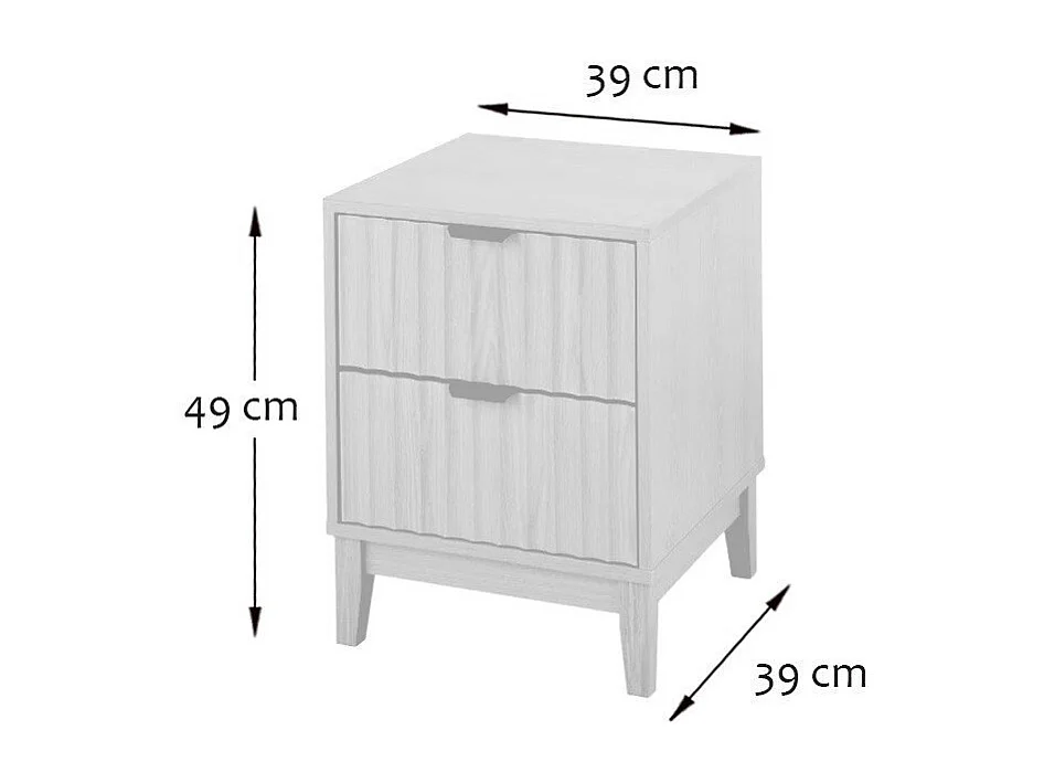 Table de chevet avec 2 tiroirs aux façades effet vague H52 cm - BOLOGNE