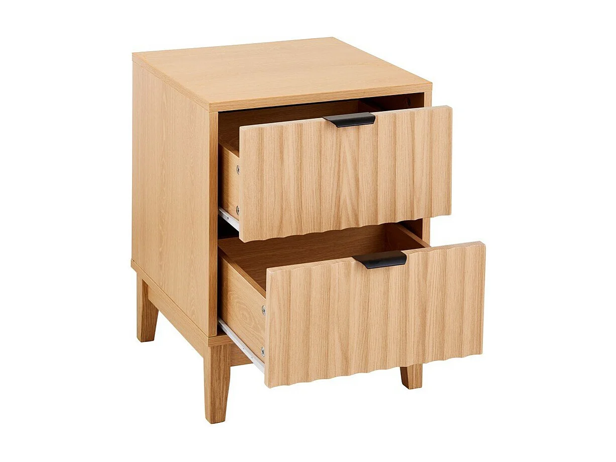 Table de chevet avec 2 tiroirs aux façades effet vague H52 cm - BOLOGNE